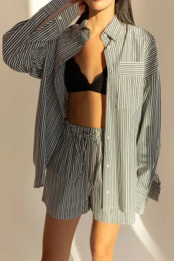 COTTON POPLIN STRIPED SHORT