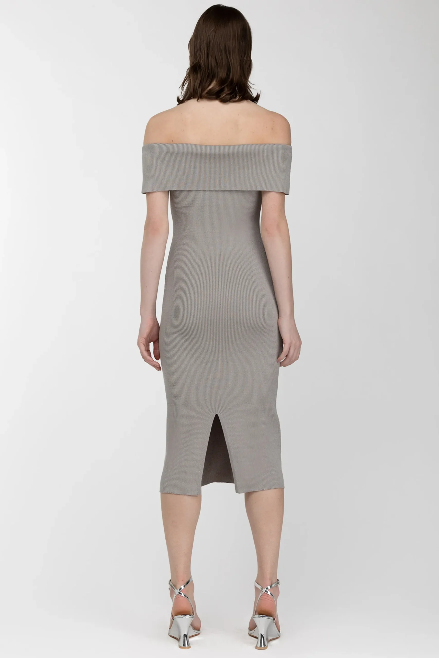 RIBBED OFF THE SHOULDER MIDI DRESS