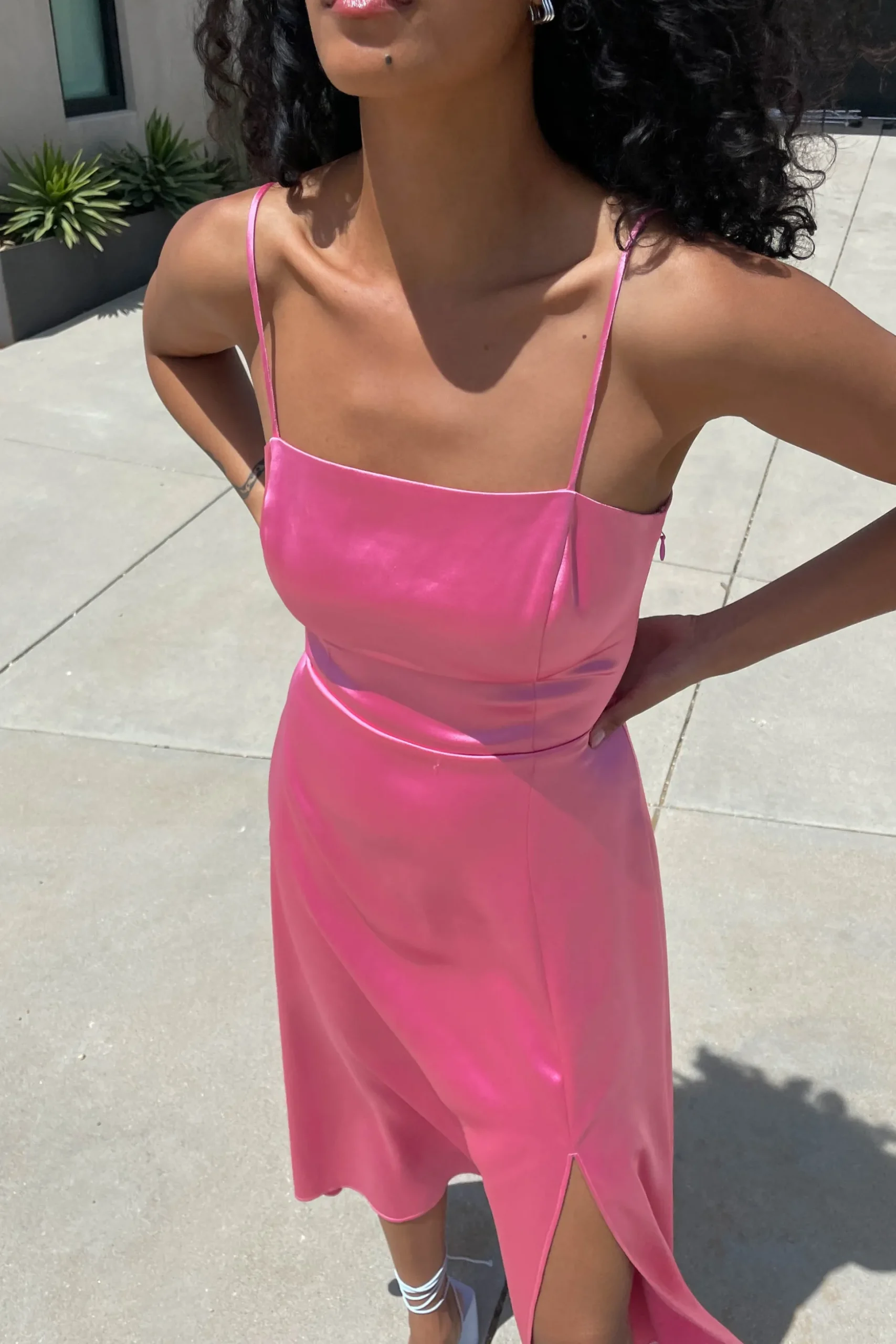 SQUARE NECK OPEN BACK DRESS